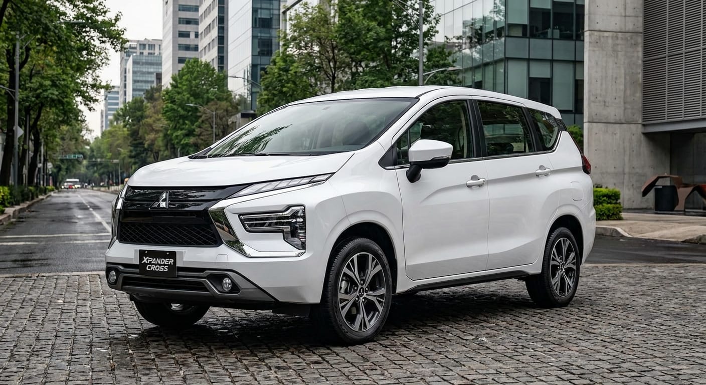 Vista frontal del Mitsubishi Xpander Cross 2026 estacionado en calle de Polanco, Ciudad de México