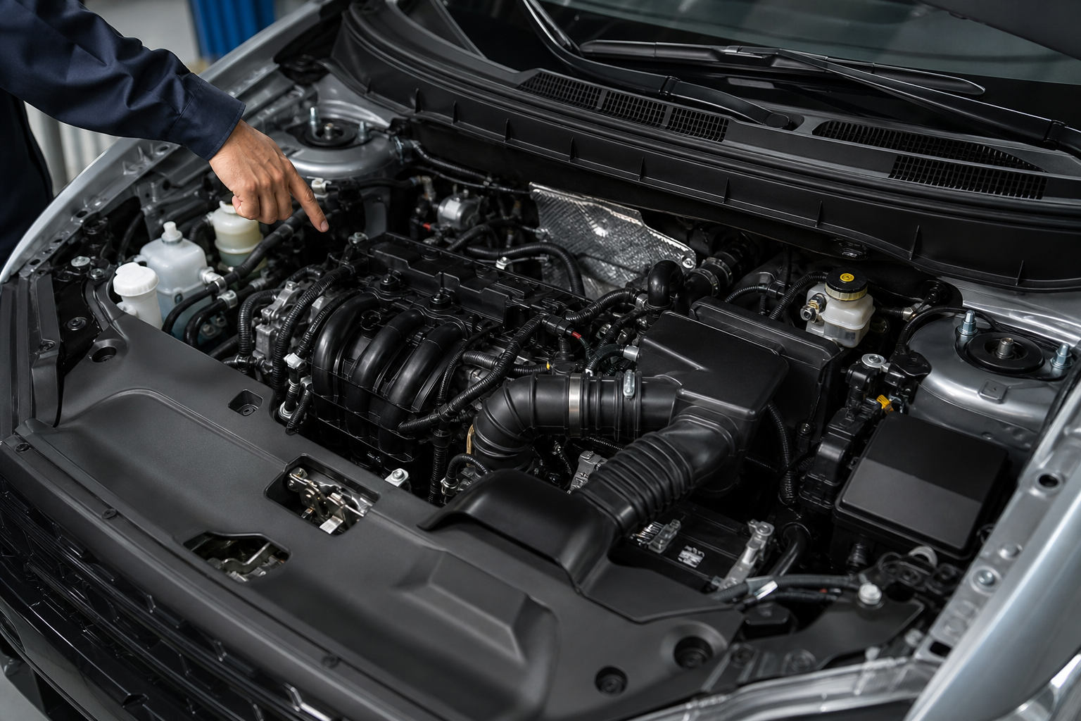 Motor 1.5 litros del Mitsubishi Outlander Sport 2026 con capó abierto en taller