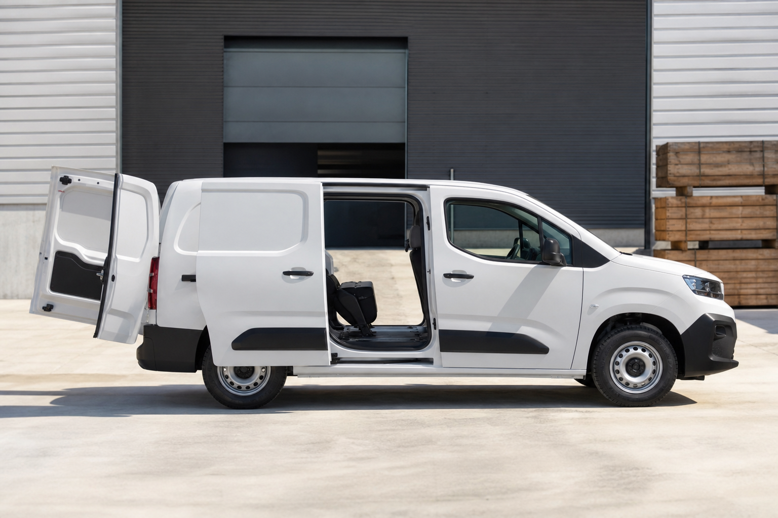 Peugeot Partner MAXI PACK 2026 con puertas abiertas mostrando área de carga