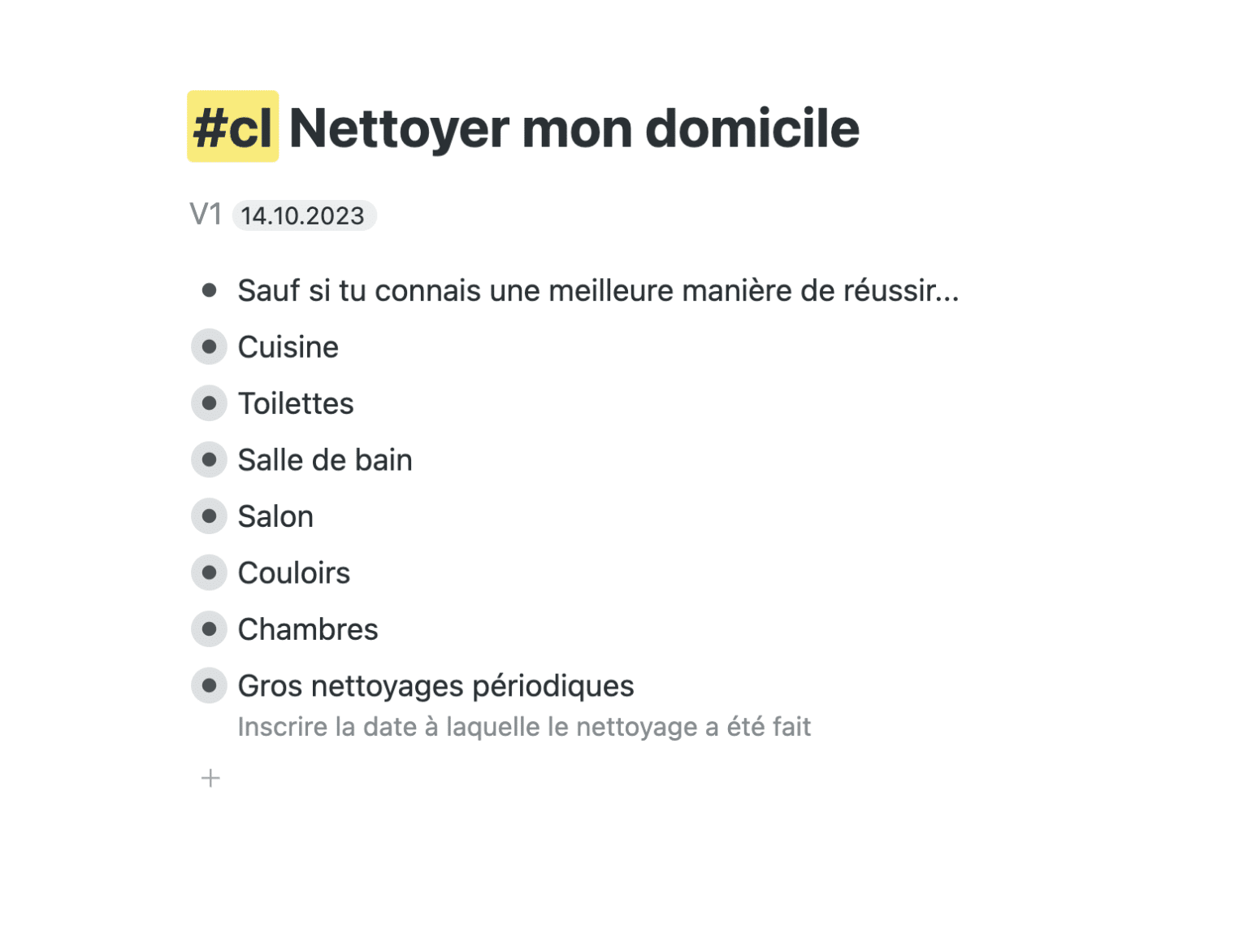 Exemple d'une checkliste pour nettoyer son appartement
