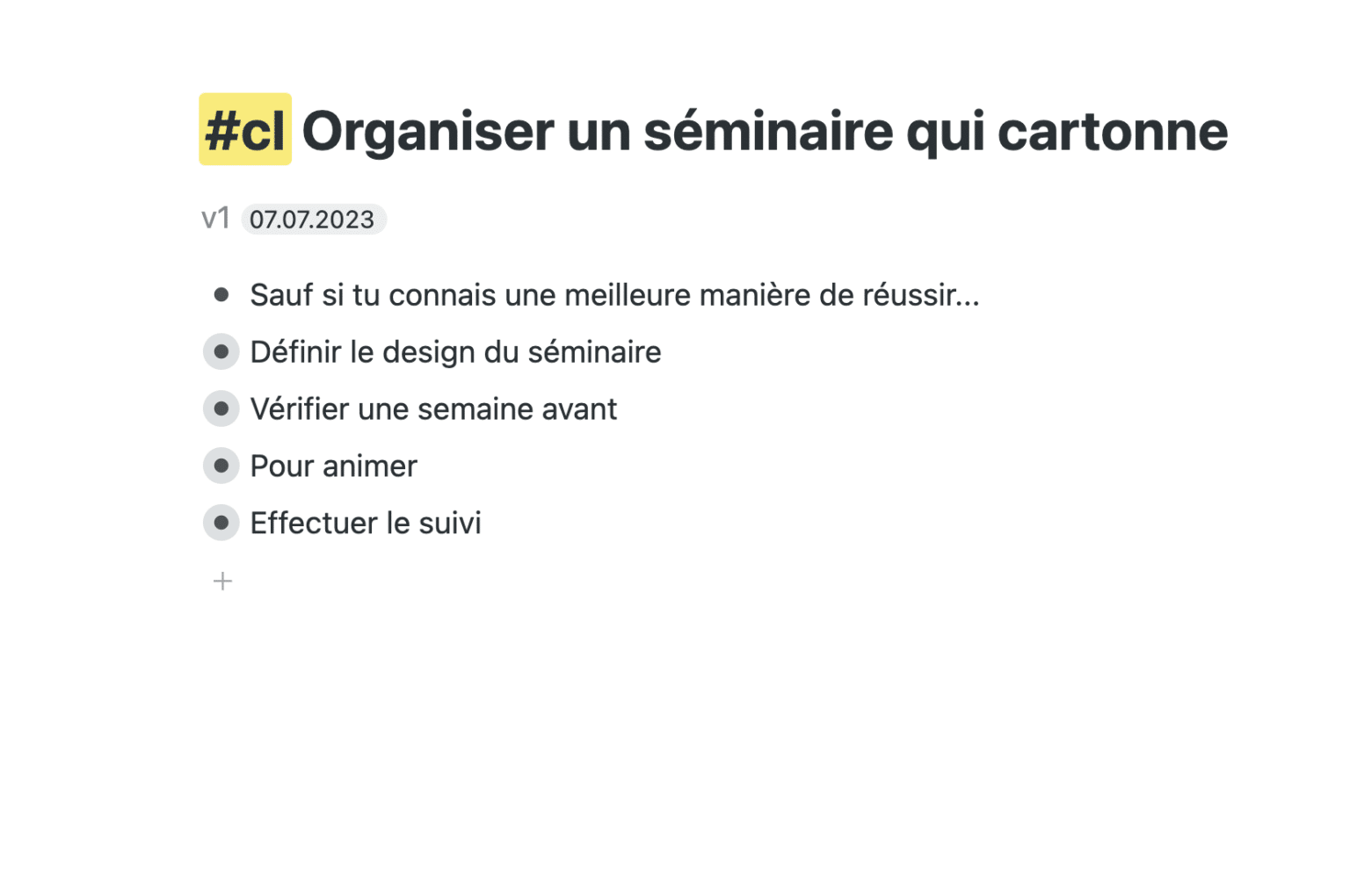 Exemple d'une checkliste pour organiser un workshop / séminaire