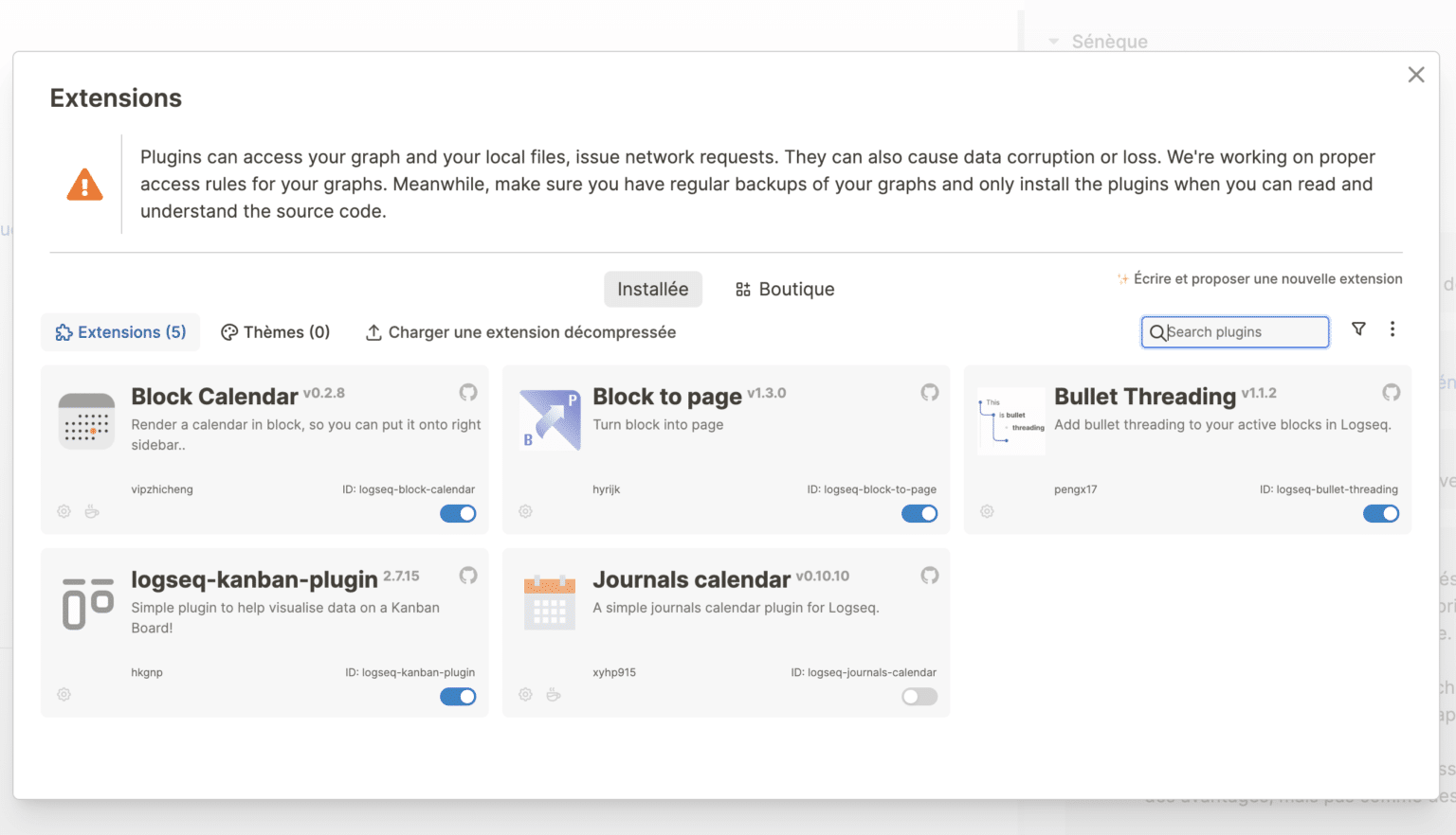 Plugins / extensions logseq