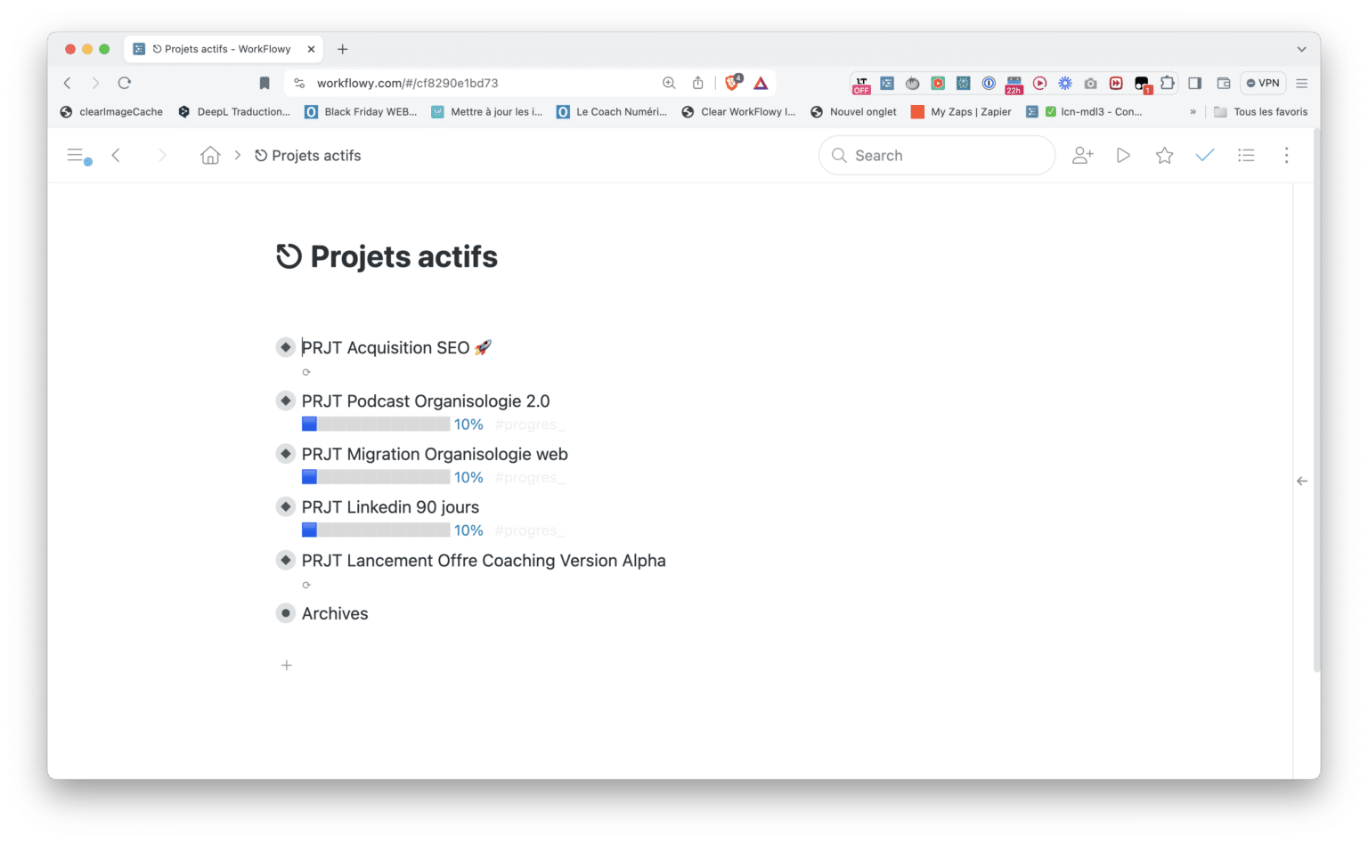 Projets dans Workflowy