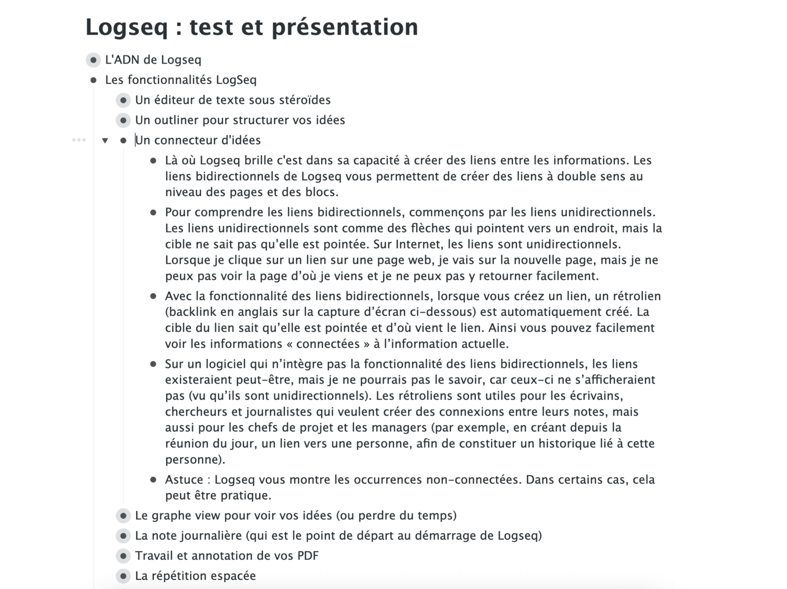Carte mentale textuelle dans workflowy