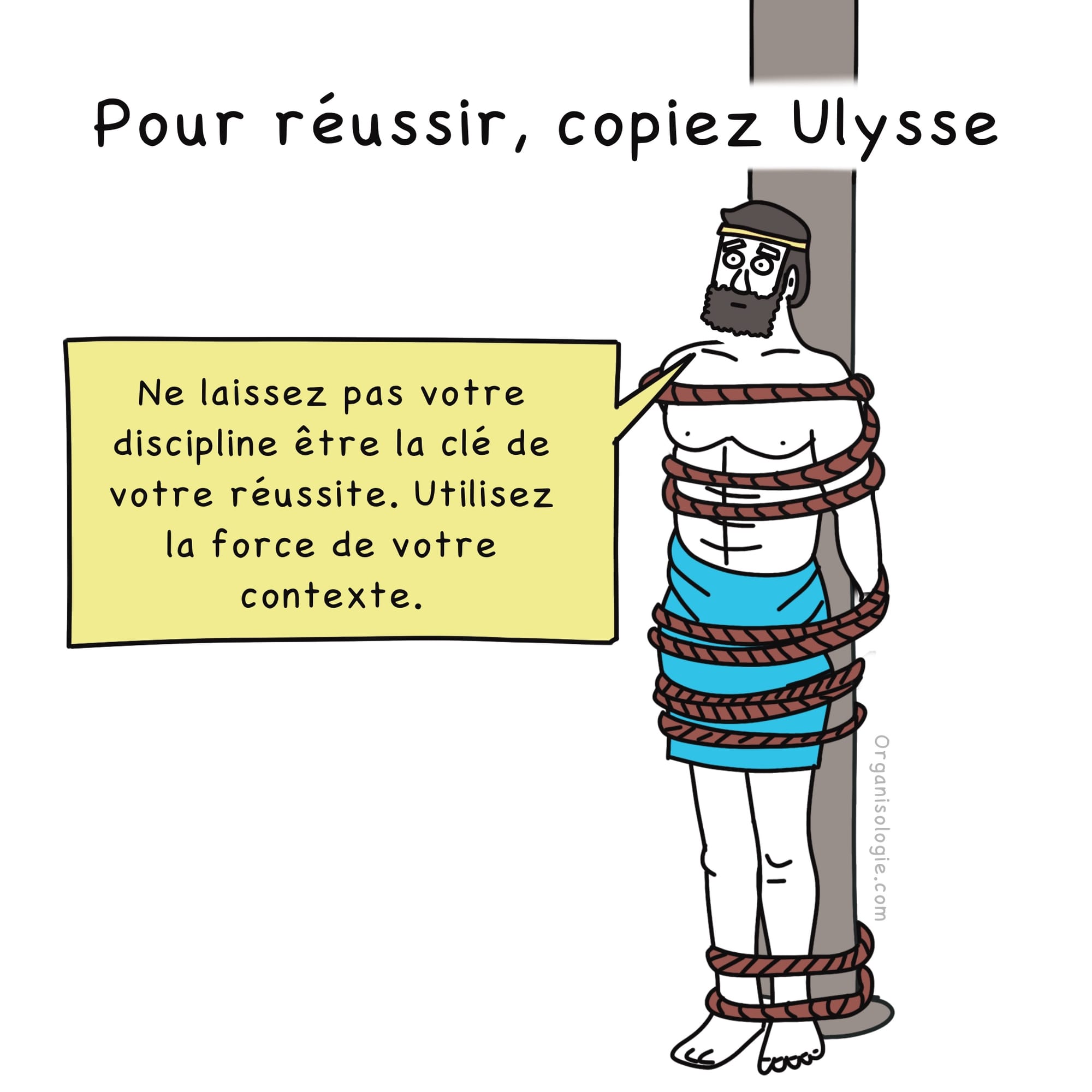 Ulysse qui s'attache au mat du navire pour résister au chant des sirènes