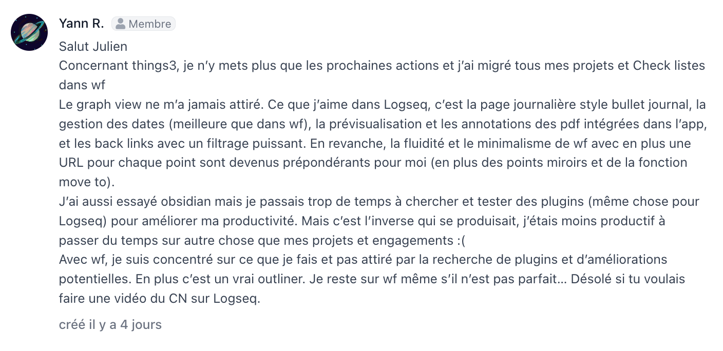 Retour d'expérience logseq et workflowy