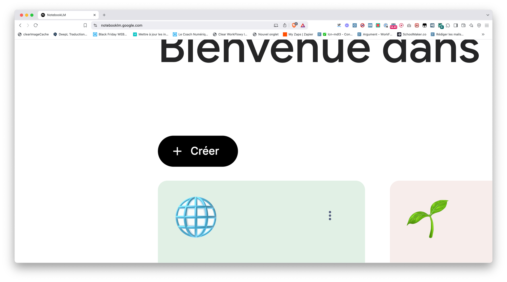 Capture d'écran de Notebook LM - bouton pour créer