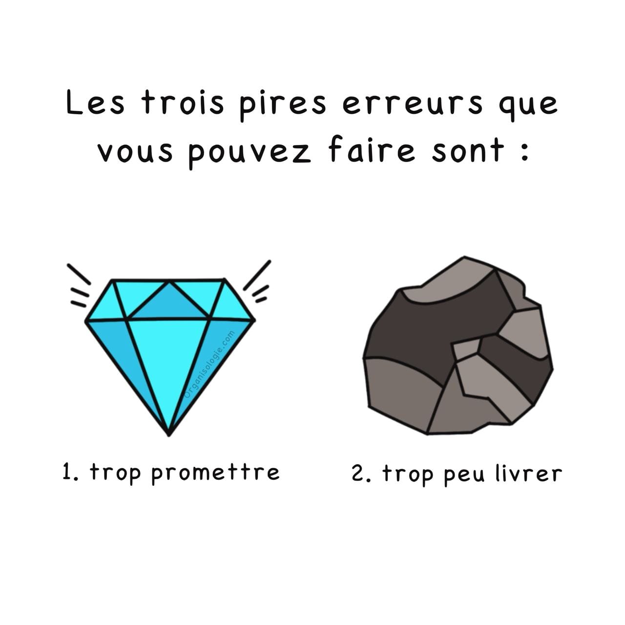 Les trois pires erreurs que vous pouvez faire sont : 1. trop promettre 2. trop peu livrer