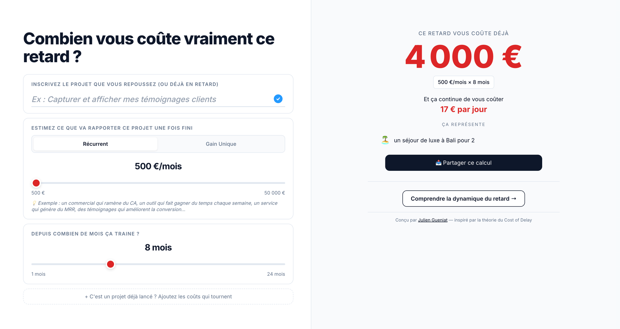 Le calculateur du coût du retard (cost of delay)