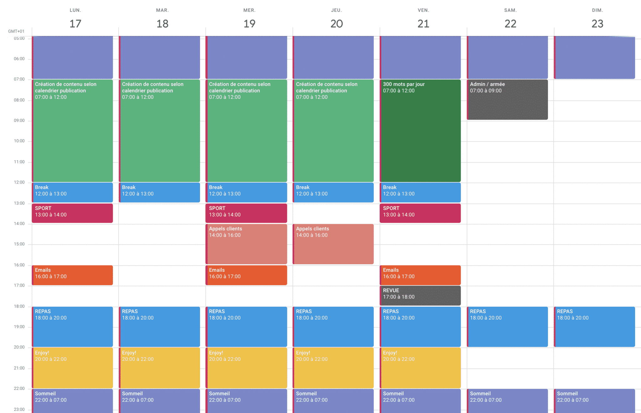 Créer un planning de travail dans google calendar