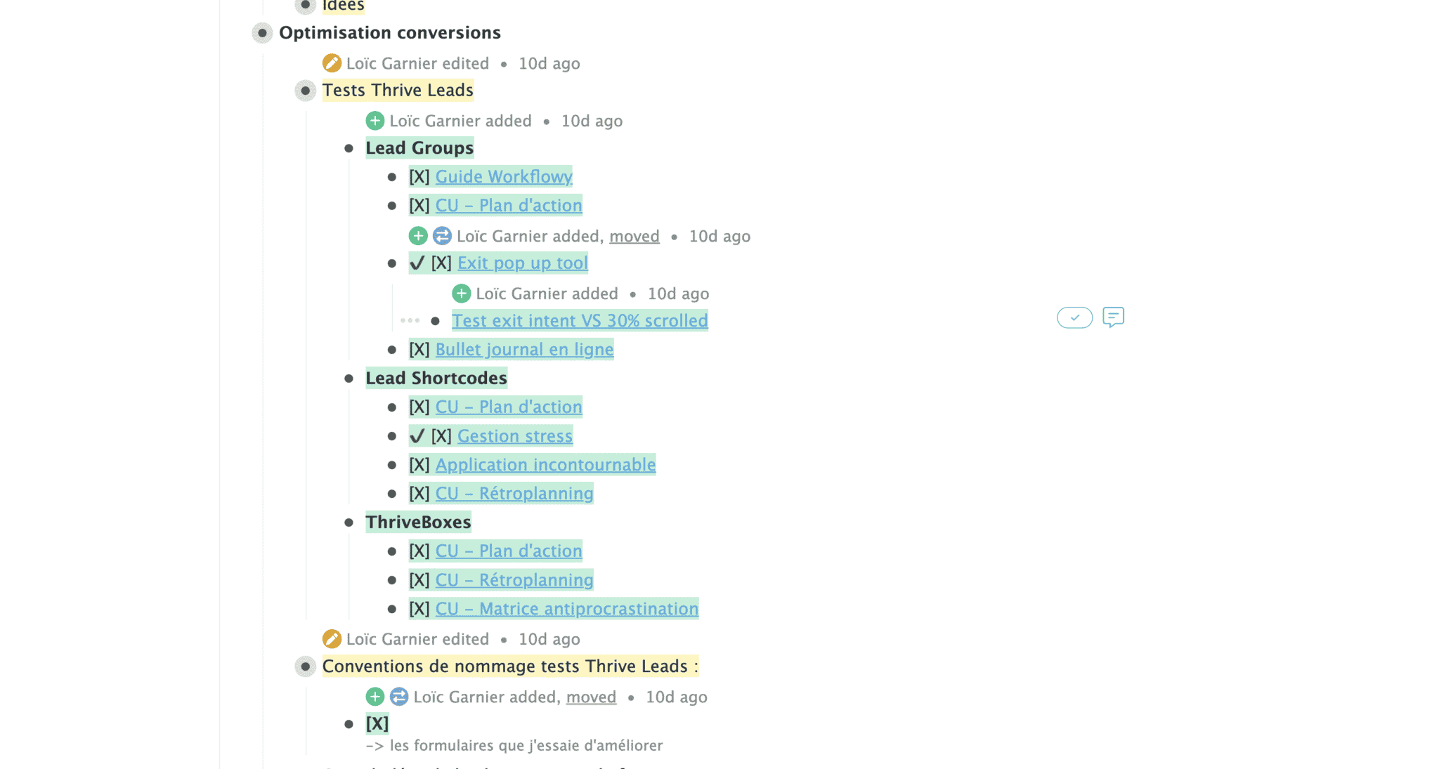 Mention updates workflowy