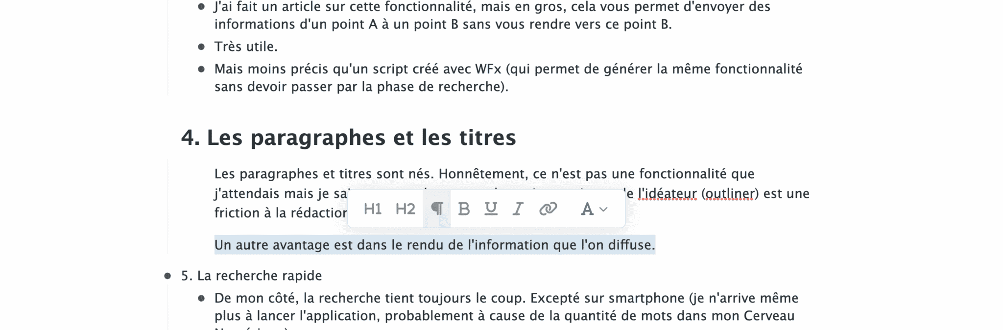 paragraphes et titres workflowy