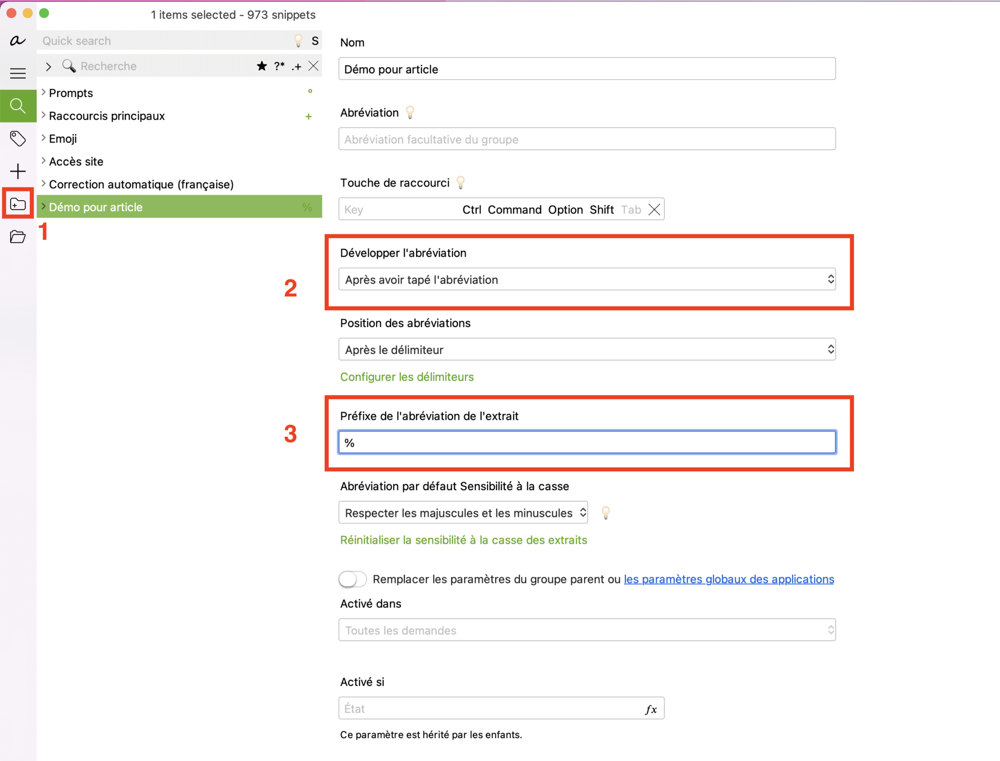 configurer atext