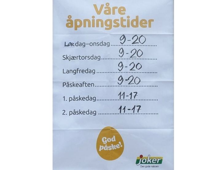 Åpningstider på Joker i påsken
