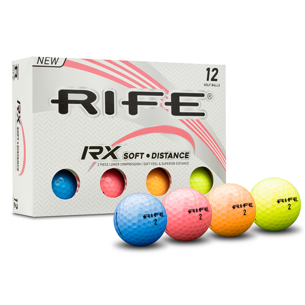 Rife RX Soft Distance Coloured Ladies 12 Ball Pack - Blue, Pink Orange & Yellow
