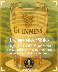 A drawing of an empty pint glass with regular foam rings on the inside of the glass 