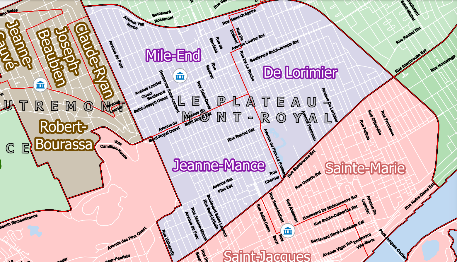 Carte des districts électoraux du Plateau-Mont-Royal. 