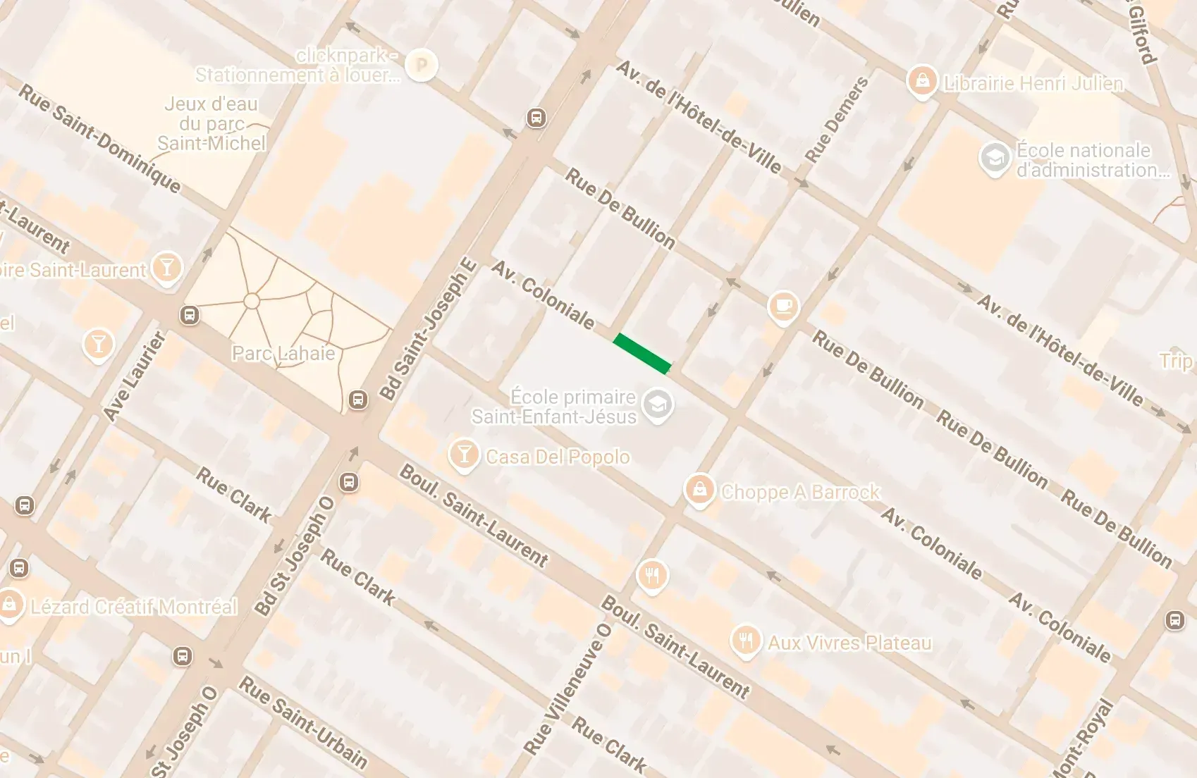 Carte du secteur démontrant le tronçon de rue ciblé d'un trait vert.