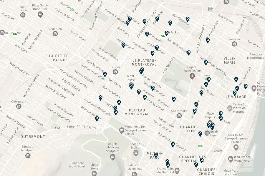 Carte des points de retour Consignaction situés dans les environs du Plateau-Mont-Royal.