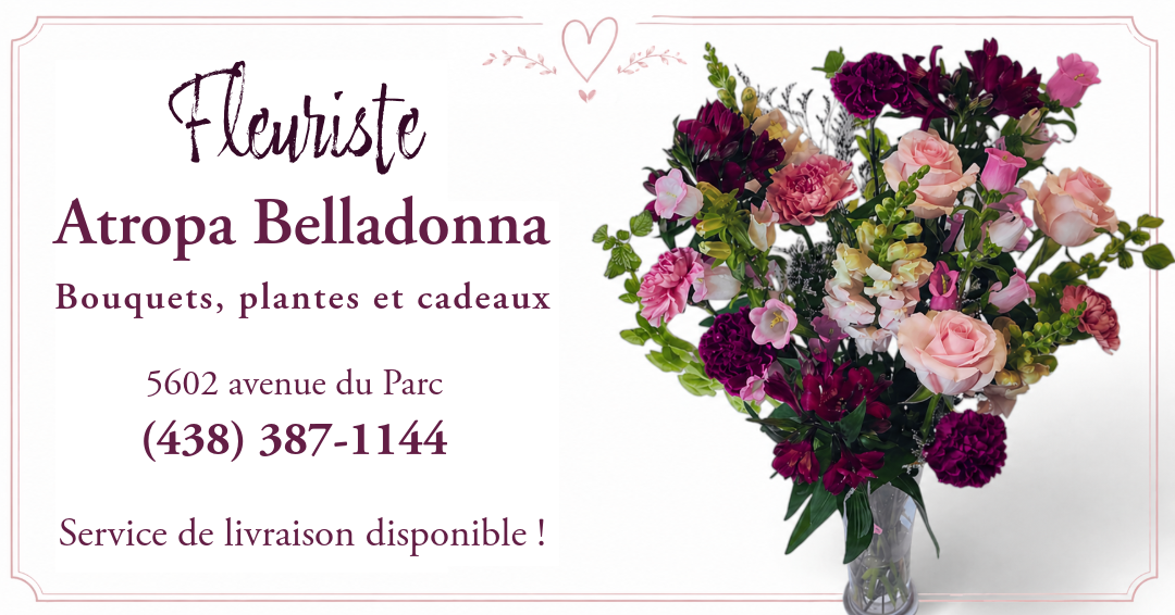 Fleuriste Atropa Belladonna, bouquets, plantes et cadeaux. 5602 avenue du Parc, (438) 387-1144. Service de livraison disponible!