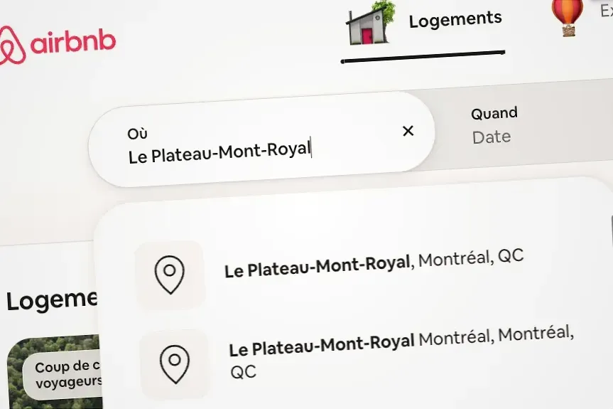On peut lire «Le Plateau Mont-Royal» dans l'espace de recherche du site d'Airbnb.