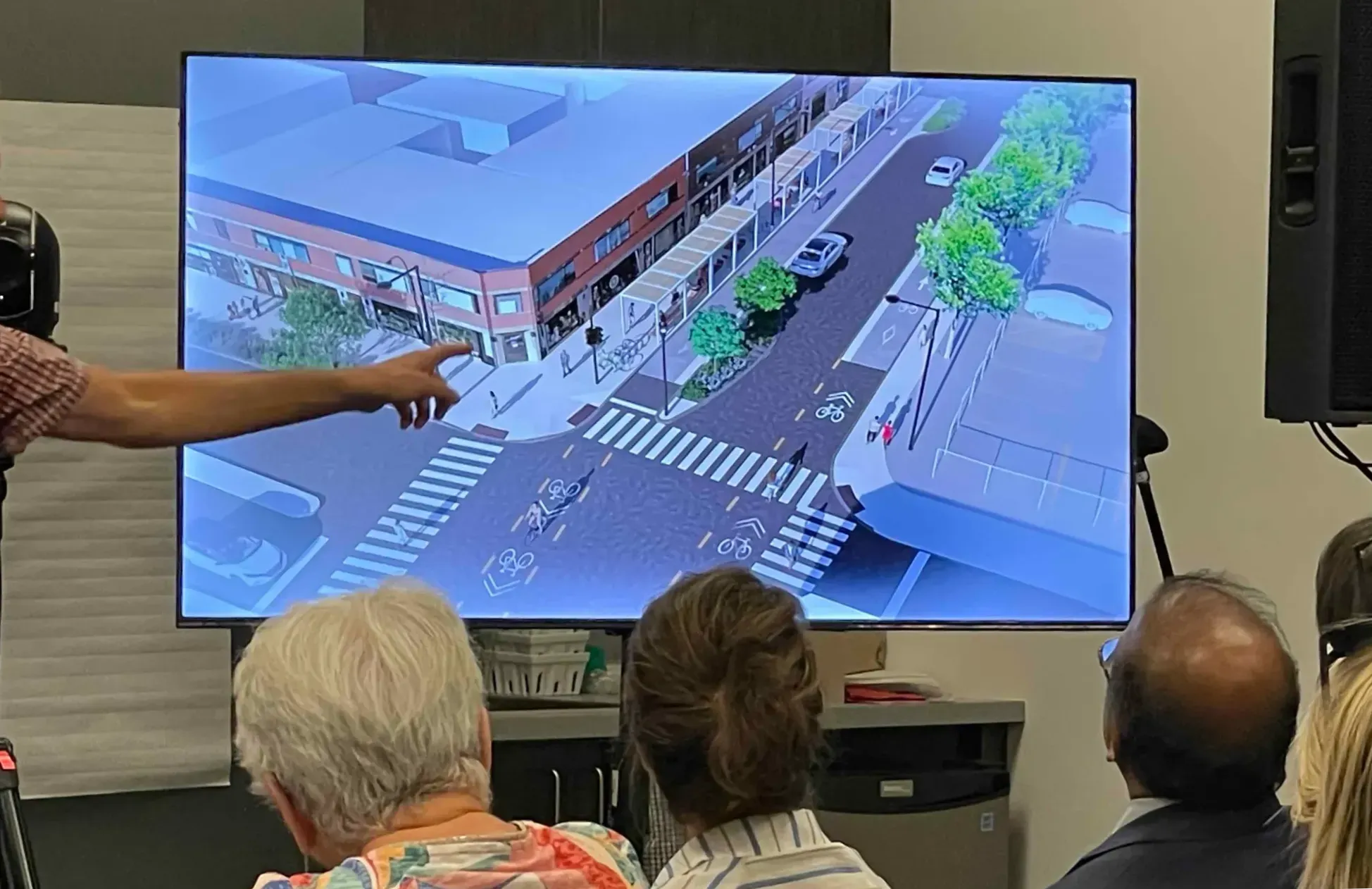 Le rendu présente la nouvelle pergola installée du côté nord de la rue Laurier et environ cinq arbres qui longent la rue.
