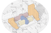 Un dessin qui montre la volumétrie des différents bâtiments sur le site de l'ancien Institut avec une densification des bâtiments situés au nord et au sud.