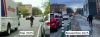 À gauche, une photo prise en mai 2025 avec un piste cyclable non protégée et à droite une photo prise en novembre 2025 avec la piste protégée et moins de places de stationnement. 