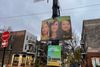 Une pancarte électorale des candidates de Projet Montréal, Cathy Wong, Maeva Vilain et Laurence Parent, trône sur un poteau du Petit Laurier.