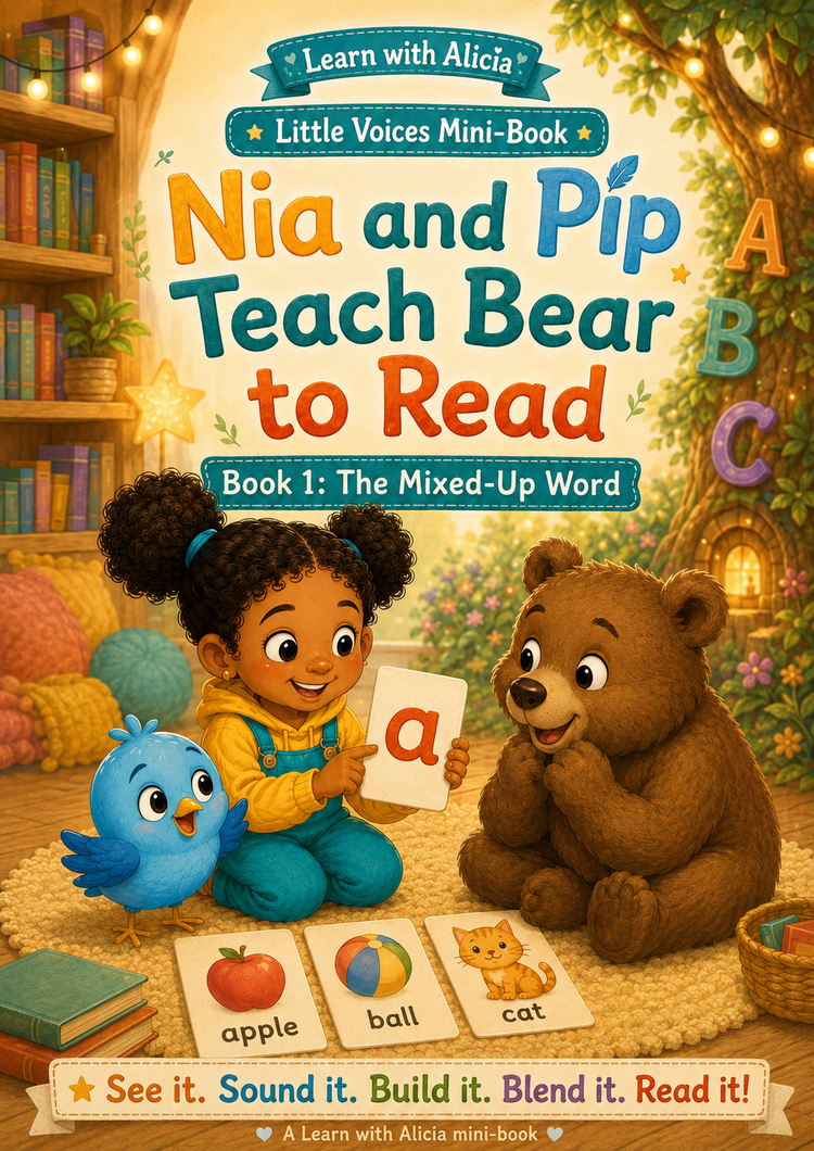 Nia and Pip Teach Bear to Read