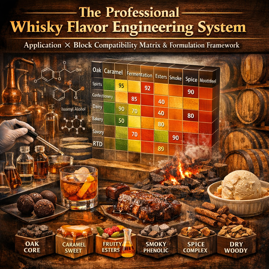 The Professional Whisky Flavor Engineering System: Full Application × Block Compatibility Matrix and Formulation Framework