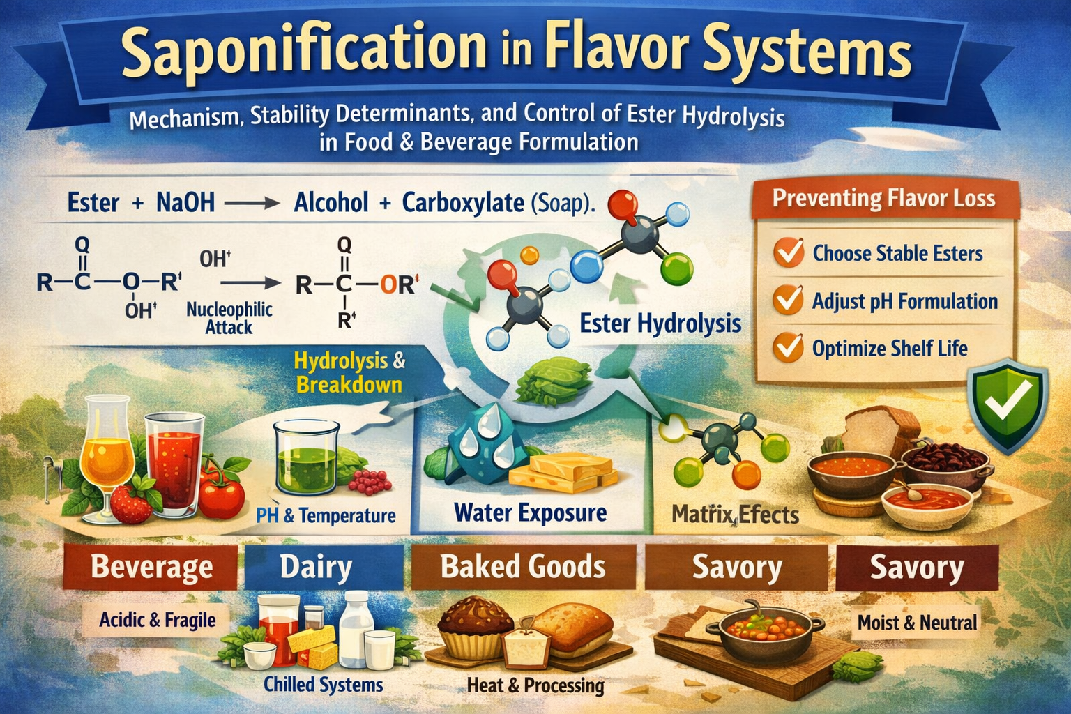 Saponification in Flavor Systems: Mechanism, Stability Determinants, and Practical Control of Ester Hydrolysis in Food and Beverage Formulation