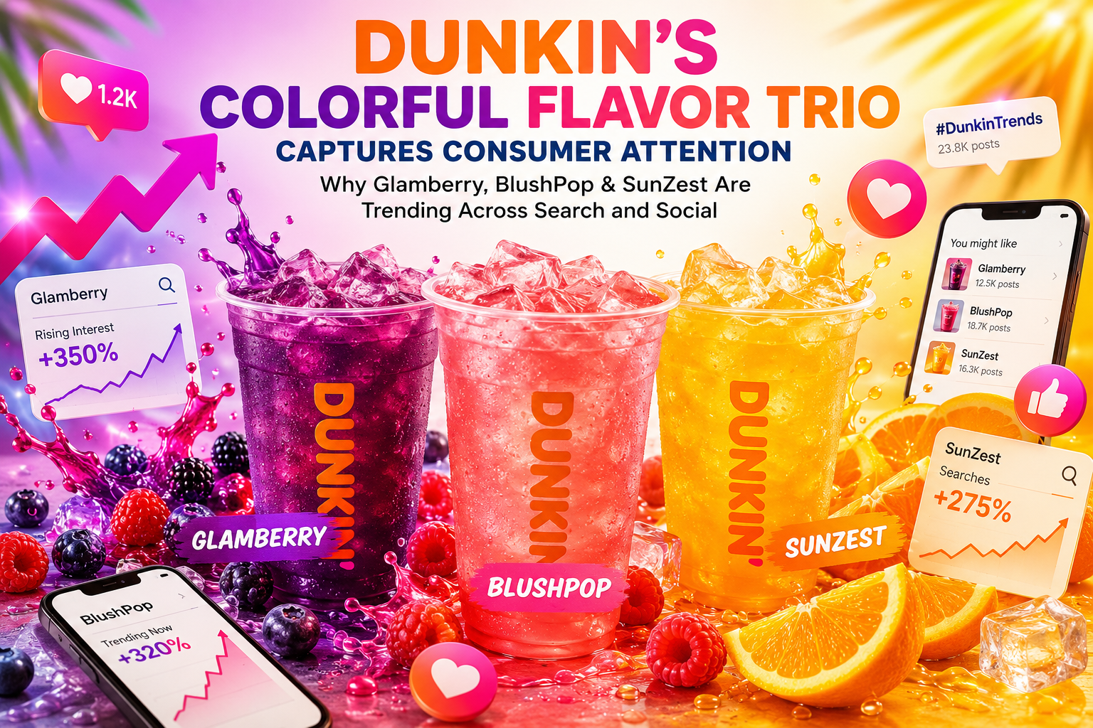 Dunkin's Colorful Flavor Trio Captures Consumer Attention: Why Glamberry, BlushPop, and Sunzest Are Trending Across Search and Social Media