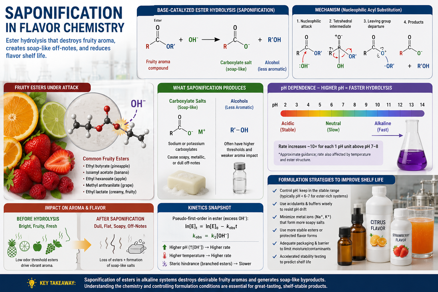 Saponification in Flavor Chemistry: Mechanisms, Kinetics, Formulation Strategy, and Shelf-Life Impact