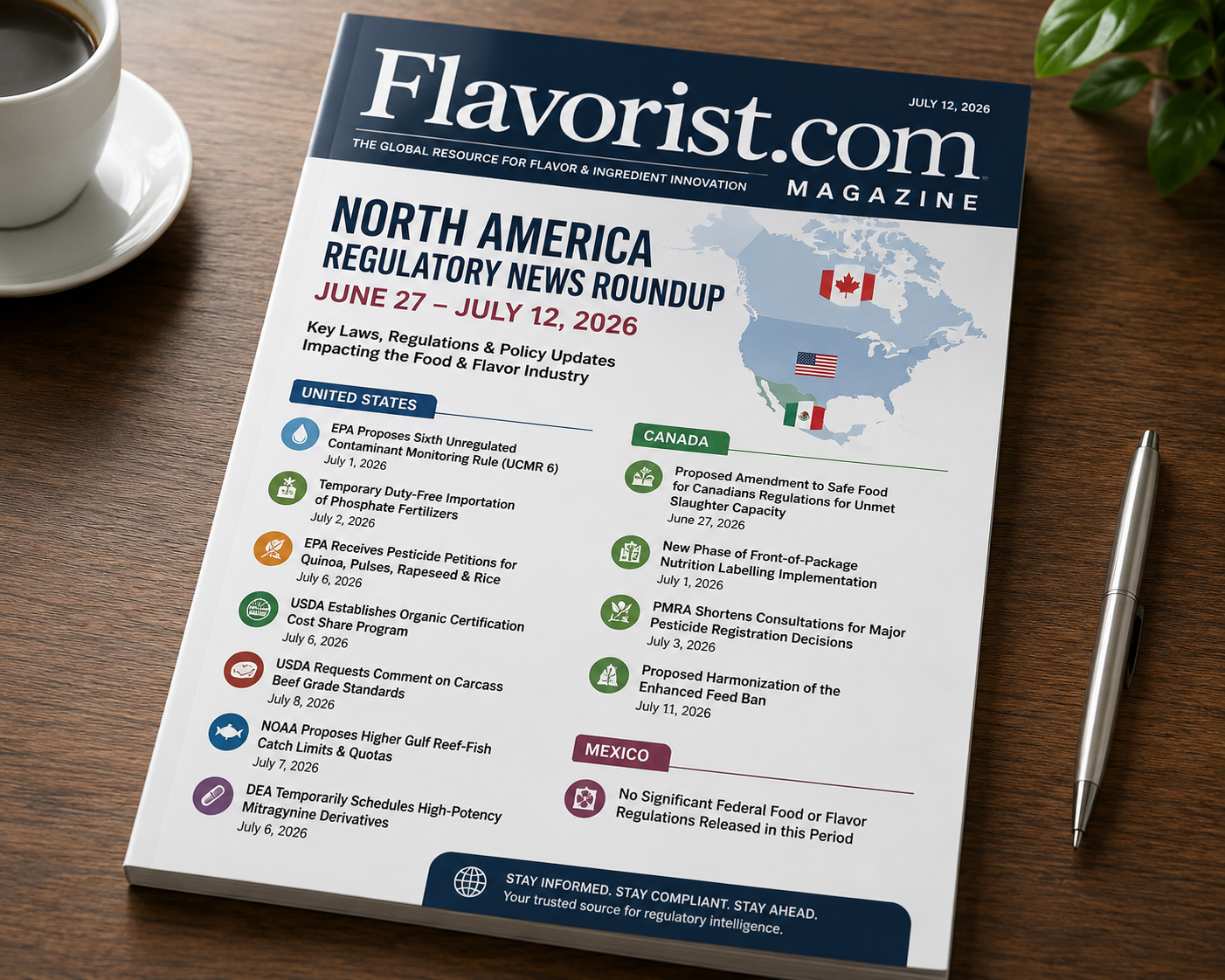 North America Food & Flavor Regulatory Intelligence: Major Laws, Regulations & Policy Updates | June 27–July 12, 2026