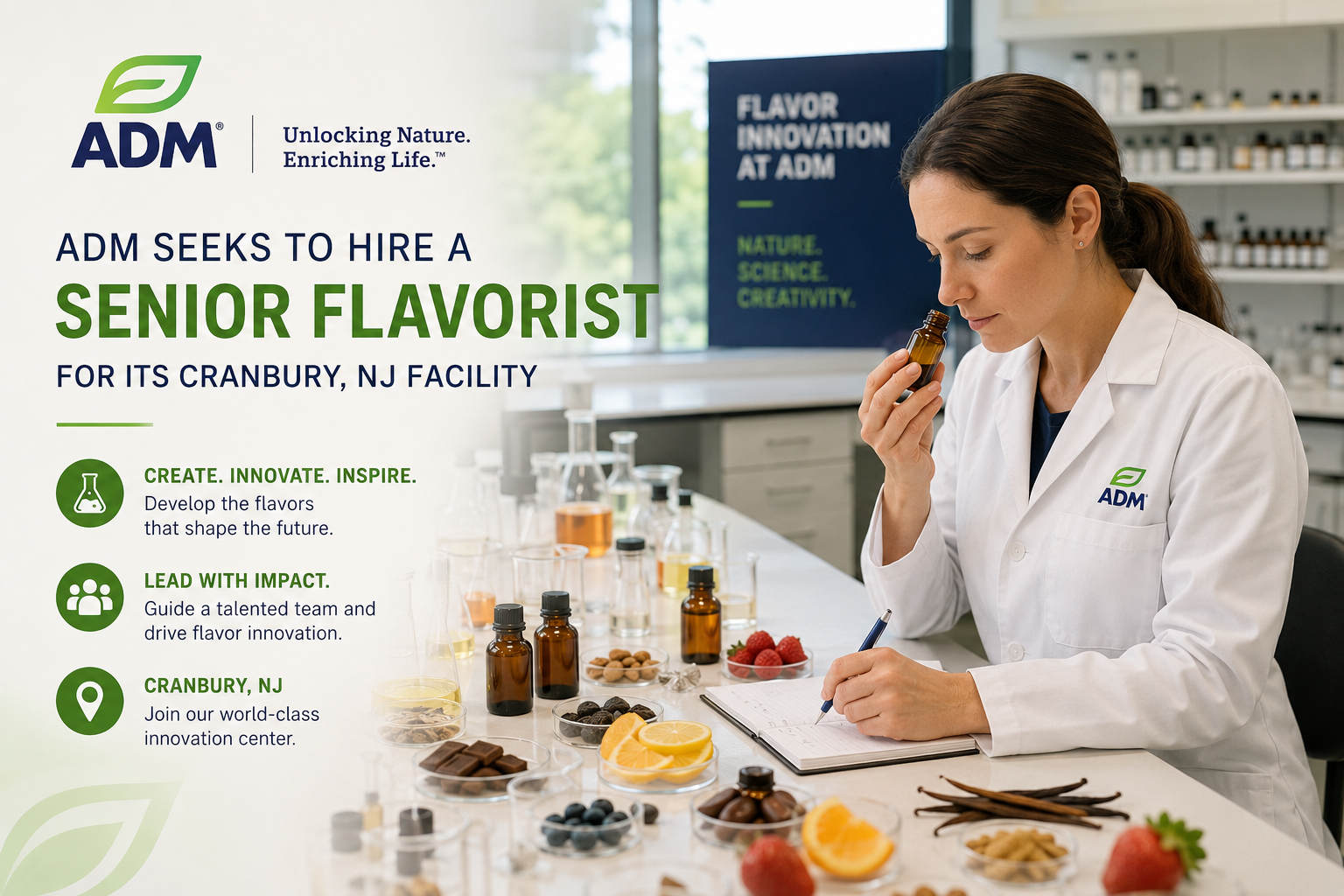 Job Opening: ADM Seeks to Hire a Senior Flavorist for its Cranbury, NJ Facility