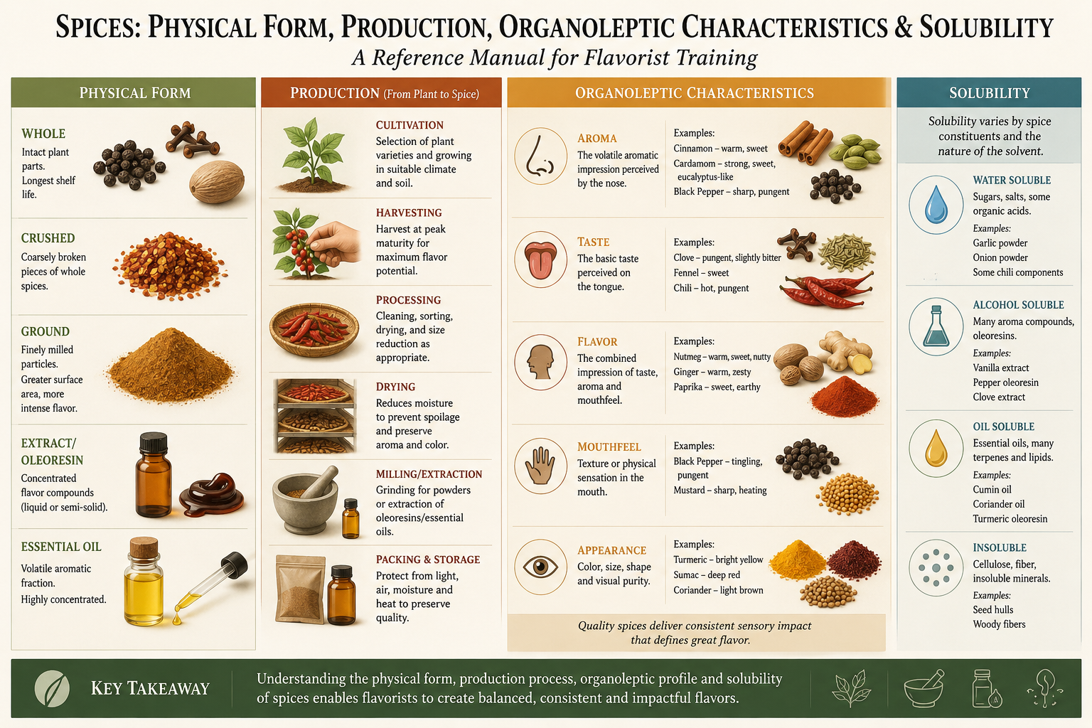 Spices: Physical Form, Production, Organoleptic Characteristics & Solubility - A Reference Manual for Flavorist Training