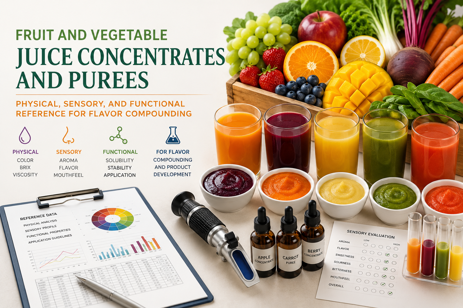 Fruit and Vegetable Juice Concentrates and Purées: Physical, Sensory, and Functional Reference for Flavor Compounding