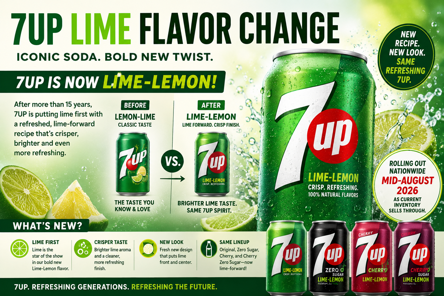 Market Watch:  7UP Lime Flavor Change: Iconic Soda Gets Its Biggest Recipe Overhaul in More Than 15 Years
