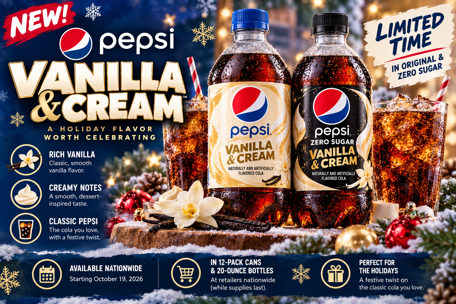 Pepsi New Holiday Flavor 2026: Vanilla & Cream Launches Nationwide in Original and Zero Sugar