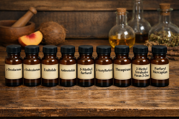 Important Synthetic Flavor Chemists - Part 11 (γ-decalactone,γ-dodecalactone, exaltolide, ambrettolide, 5-methylfurfural, 2-acetylfurfural, theaspirane, 2-methyl tetrahydro furan-3-one, furfuryl mercaptan, 2-methyl 3-tetrahydrofuran thiol)