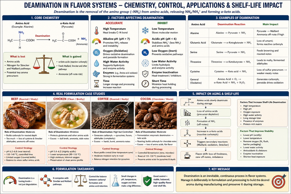 Deamination in Flavor Systems: Chemistry, Control, Applications, and Shelf-Life Impact
