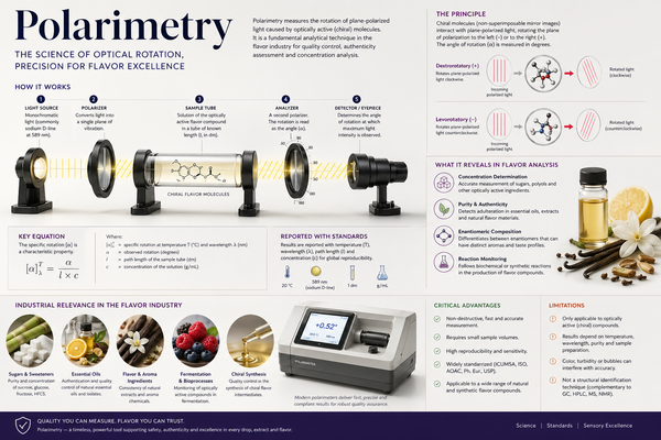 Polarimetry in the Flavor Industry: Fundamental Theory, Analytical Function, Reporting Standards, Industrial Relevance, and Critical Advantages & Limitations