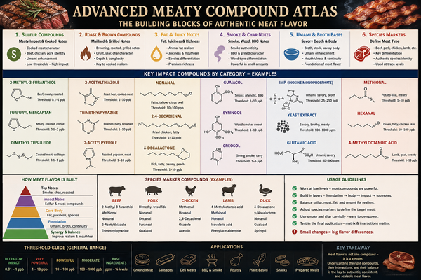 Flavor Compounds and Building Blocks for Meat Note/Meat Flavors