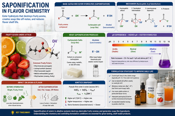 Saponification in Flavor Chemistry: Mechanisms, Kinetics, Formulation Strategy, and Shelf-Life Impact