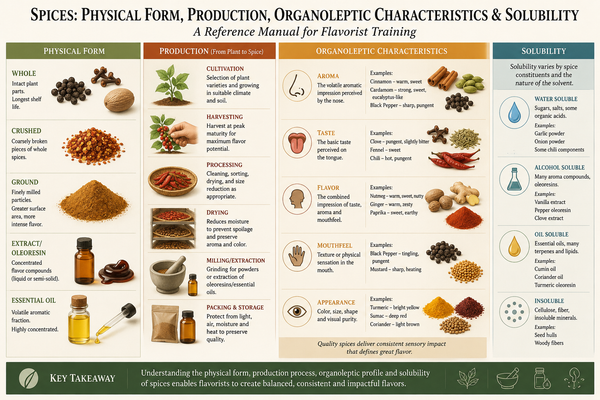 Spices: Physical Form, Production, Organoleptic Characteristics & Solubility - A Reference Manual for Flavorist Training