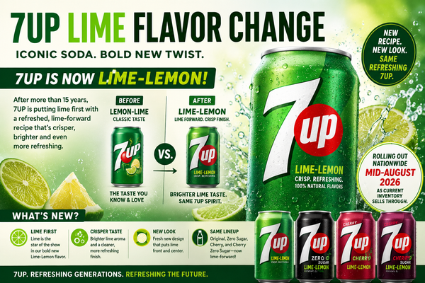Market Watch:  7UP Lime Flavor Change: Iconic Soda Gets Its Biggest Recipe Overhaul in More Than 15 Years