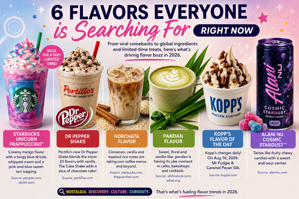 Why Flavor Searches Are Surging: Starbucks Unicorn Frappuccino, Dr Pepper, Horchata, Pandan, Kopp’s Custard and Alani Cosmic Stardust