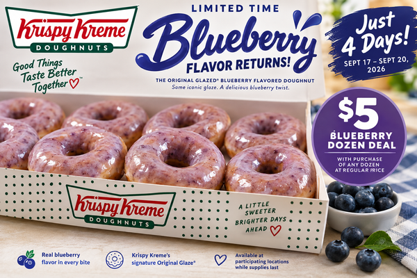 Krispy Kreme Limited-Time Blueberry Flavor Returns for Just Four Days — Here’s How to Get the $5 Dozen Deal