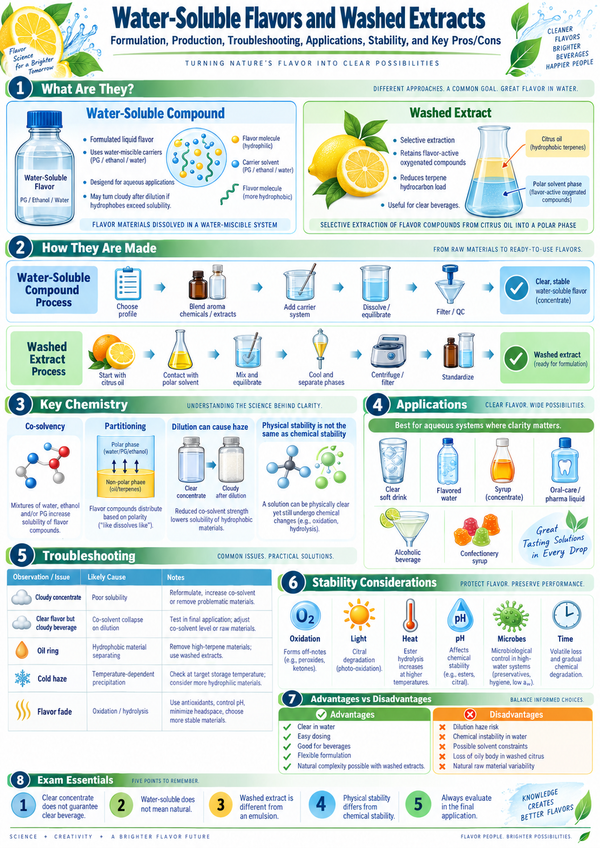 Water-Soluble Flavors and Washed Extracts: Formulation, Production, Troubleshooting, Applications, Stability, and SFC Examination Guide